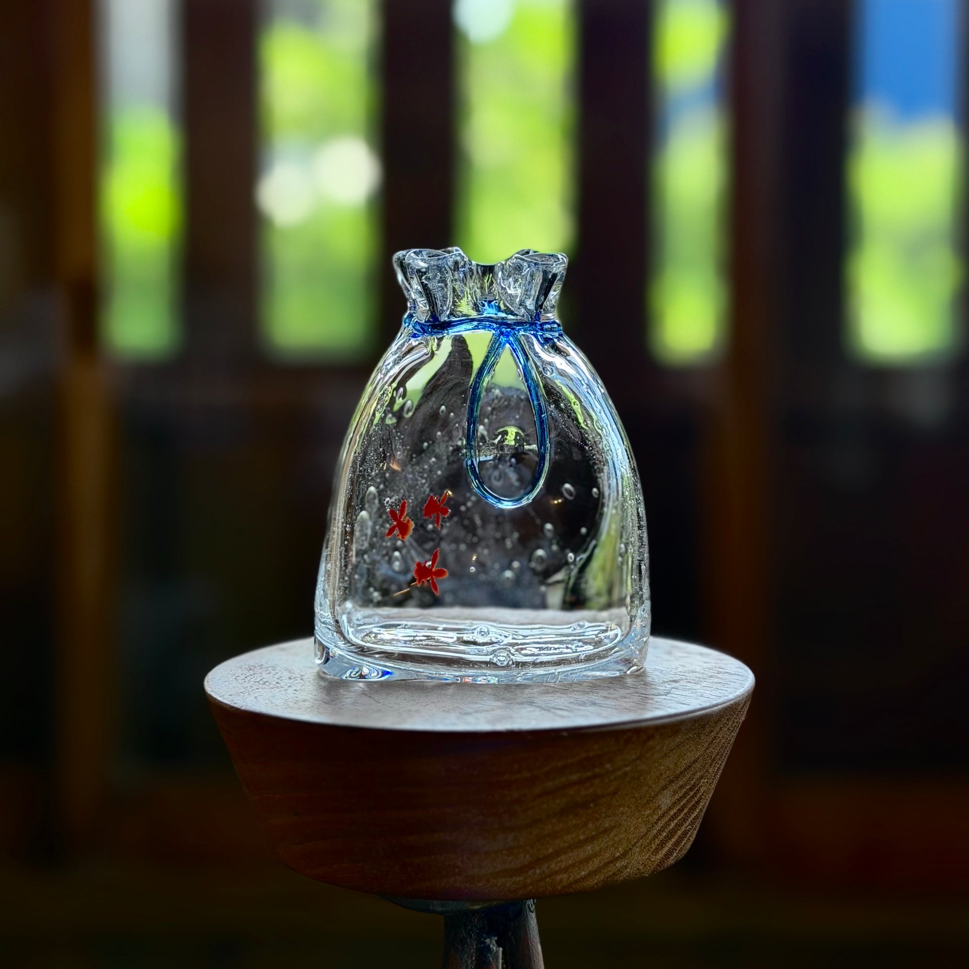 金魚巾着　一輪挿し　青